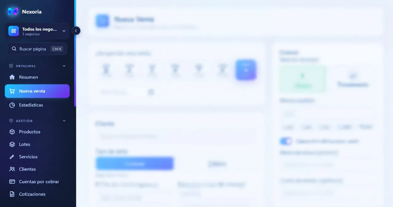 Nexoria, sistema de gestión SaaS: Nueva venta
